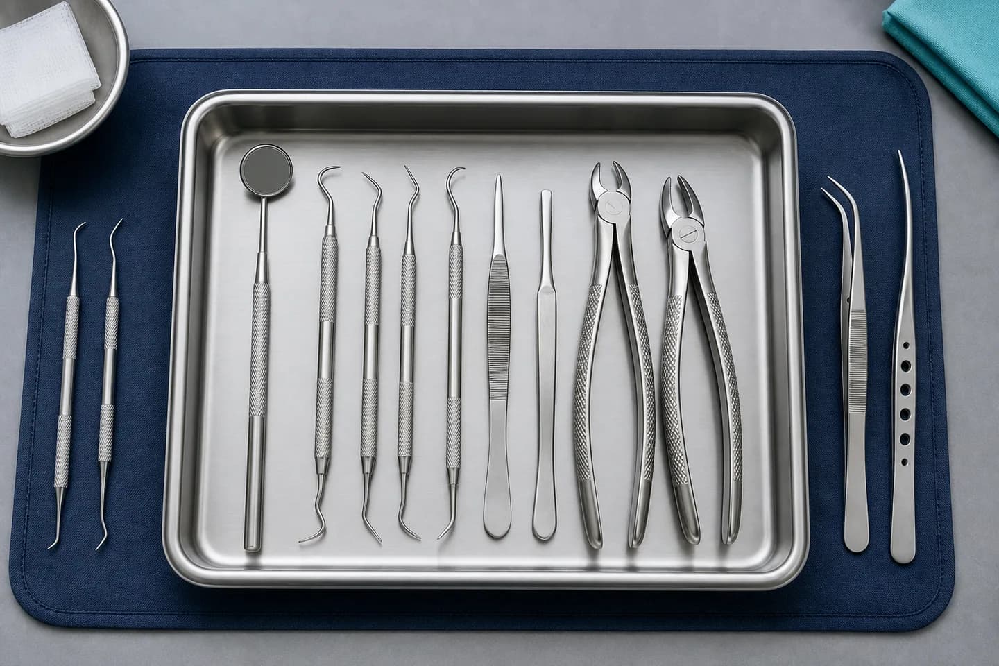 Provisional visual of dental instruments arranged for quality review
