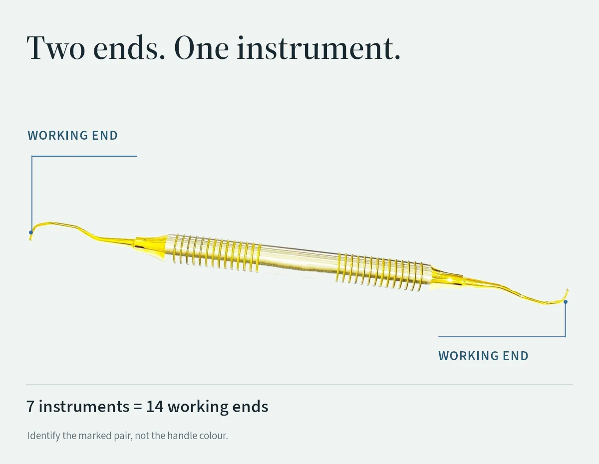 Paired Gracey numbers identify the two working ends of one double-ended instrument.