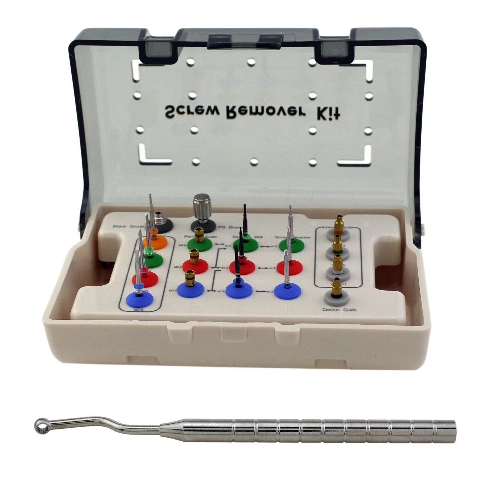 Dental implant broken screw retrieval kit, product view 1