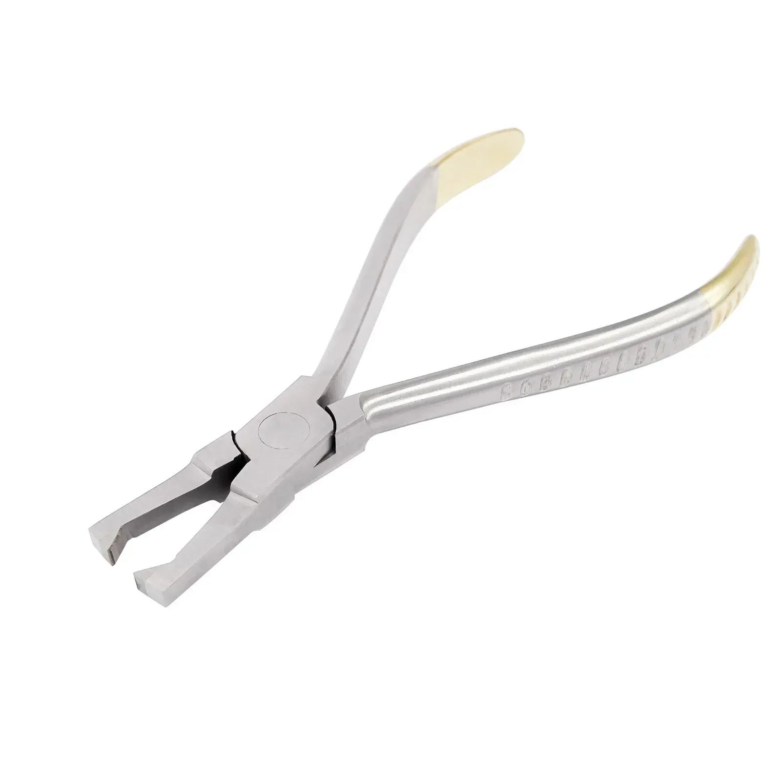 Anterior bracket-removing pliers with opposing flanged tips and recessed handles