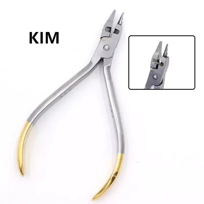 Kim loop-forming pliers with a stepped cylindrical beak and integrated cutting feature