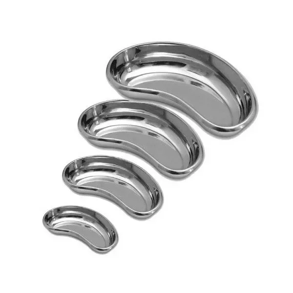 Four nesting kidney-shaped metal dishes shown in different sizes