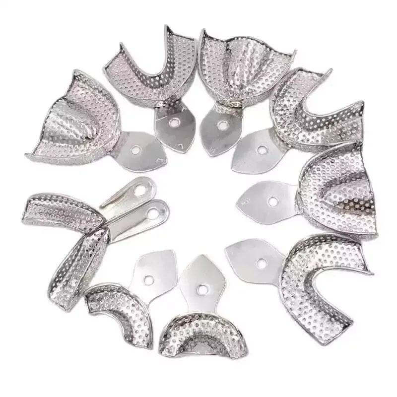 Perforated metal upper and lower dental impression tray patterns