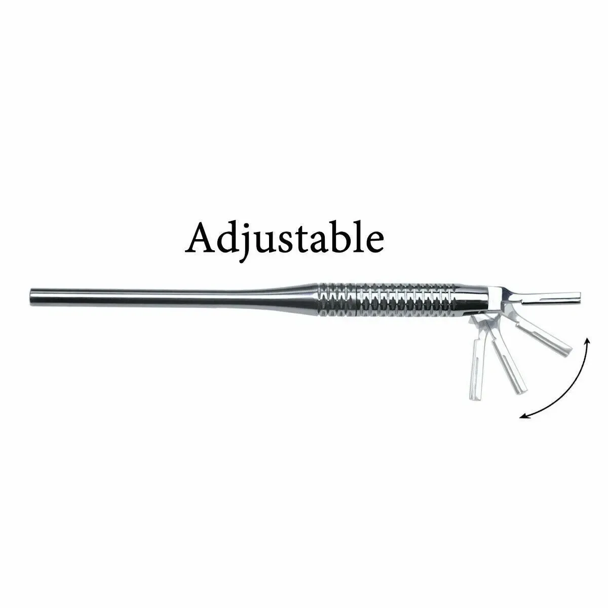 Round-grip dental scalpel handle with an inset showing its pivoting blade mount