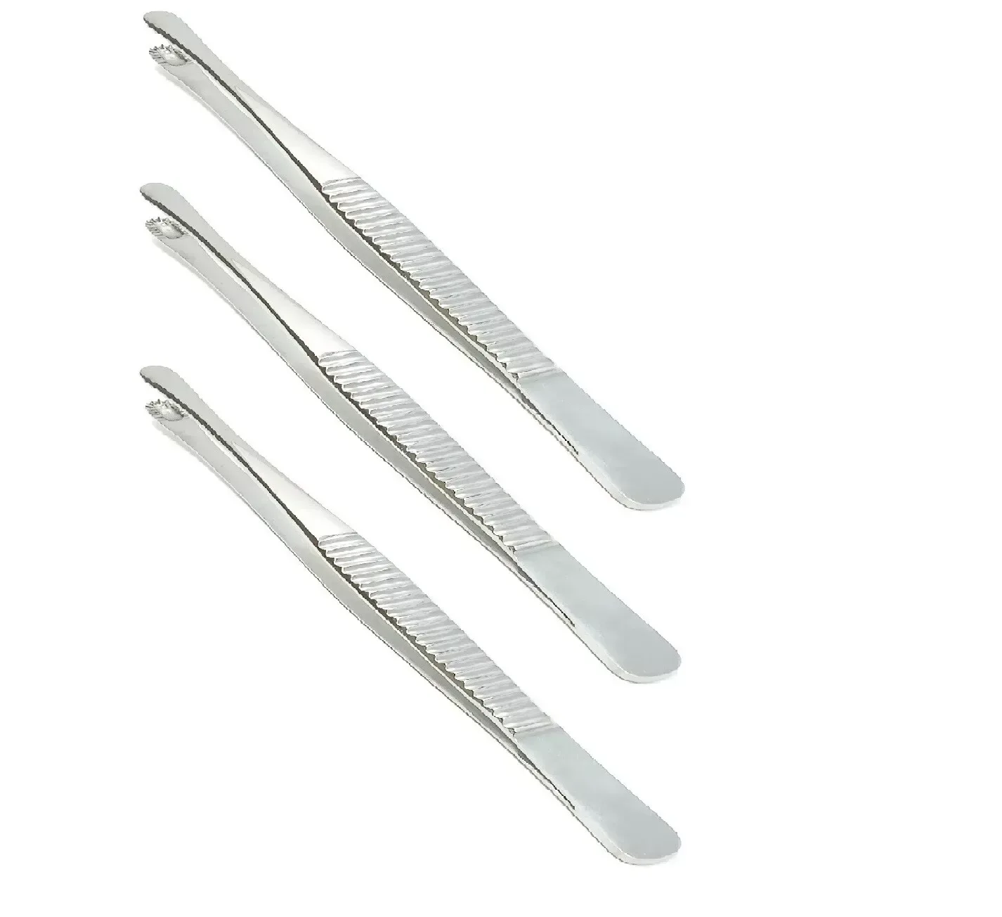 Russian-pattern thumb tissue forceps with rounded toothed gripping ends