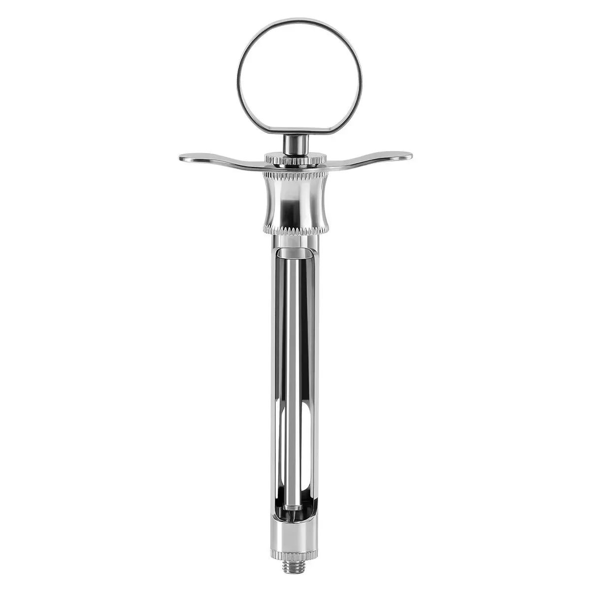 Ring-handle aspirating dental syringe with harpoon plunger — view 1