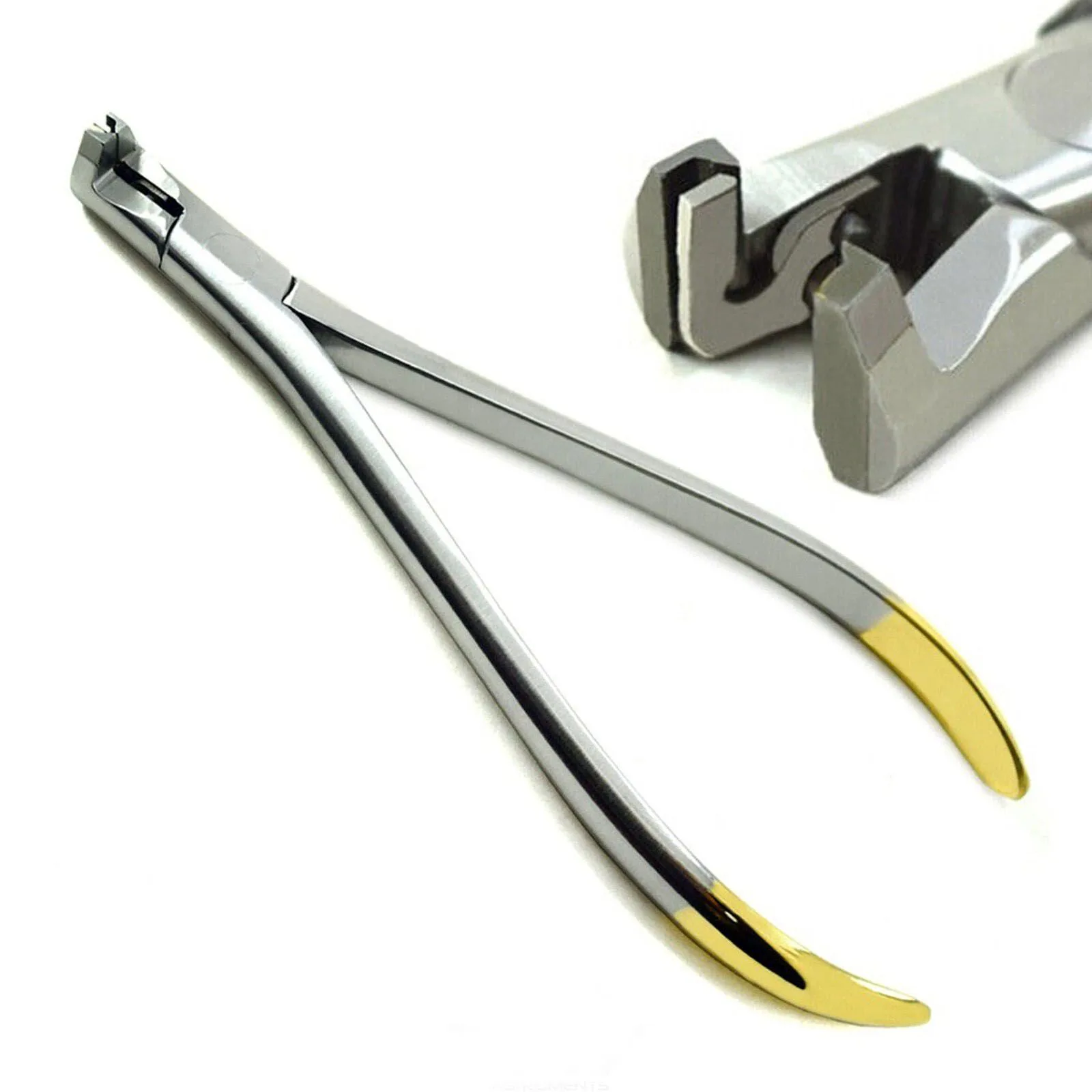 Orthodontic distal end cutter with cutting-head detail — view 1