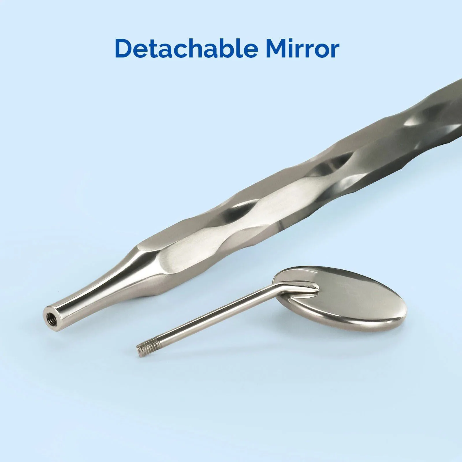 Faceted dental mirror handle and assembled mirror examples — view 1