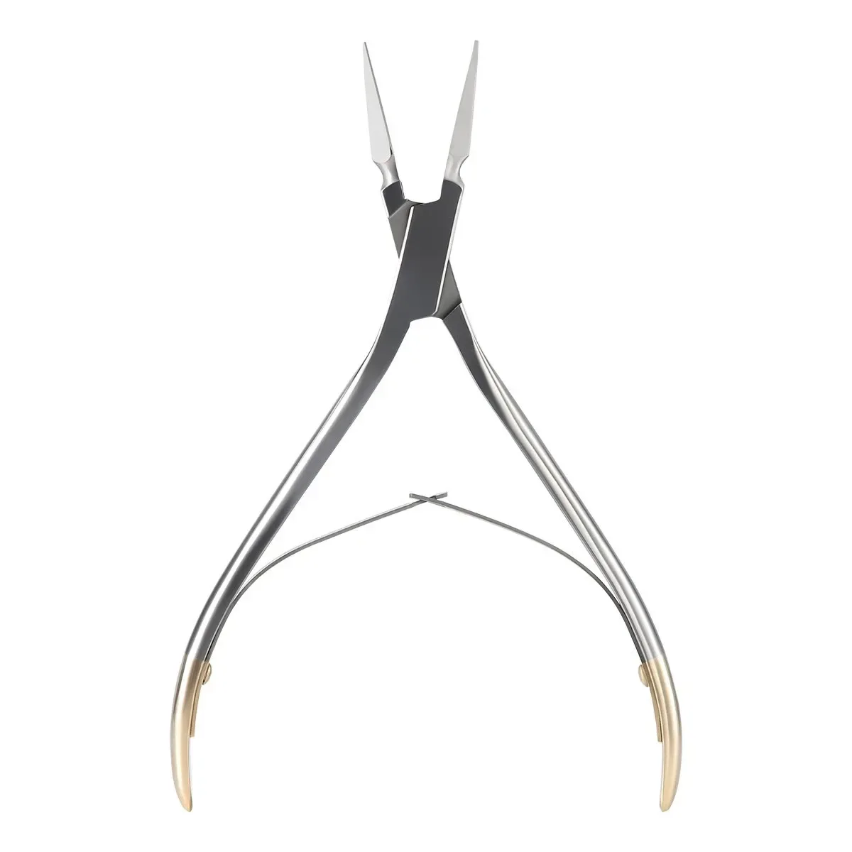 Spring-action root fragment forceps from the three-pattern gold-grip assortment — view 1